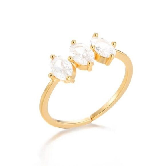 NEW Dainty Three Oval Cristal Ring 14K Gold Plated Adjustable Fairy - Picture 4 of 7
